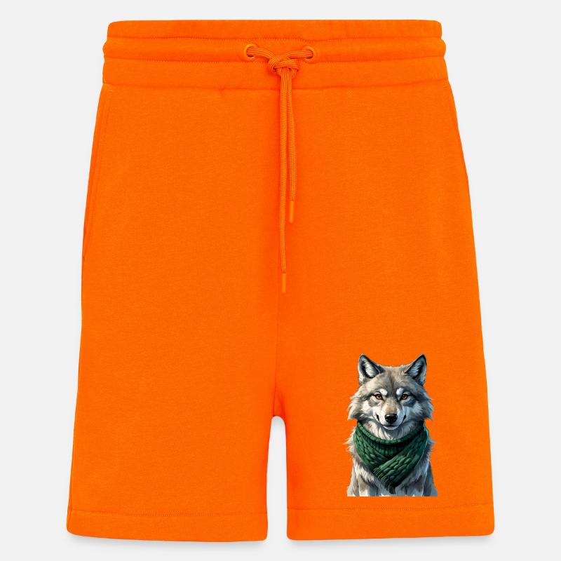 Silhouette de loup avec écharpe verte - Short bio décontracté fabriqué en UE - SUNSET ORANGE