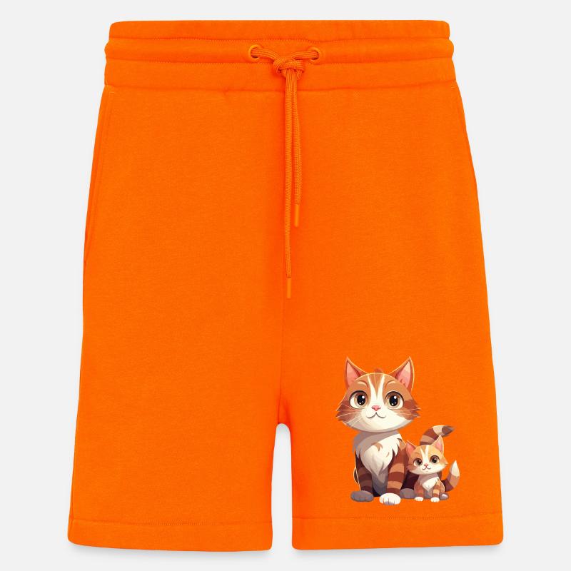 Chat amitié dessin animé Style chat - Short bio décontracté fabriqué en UE - SUNSET ORANGE