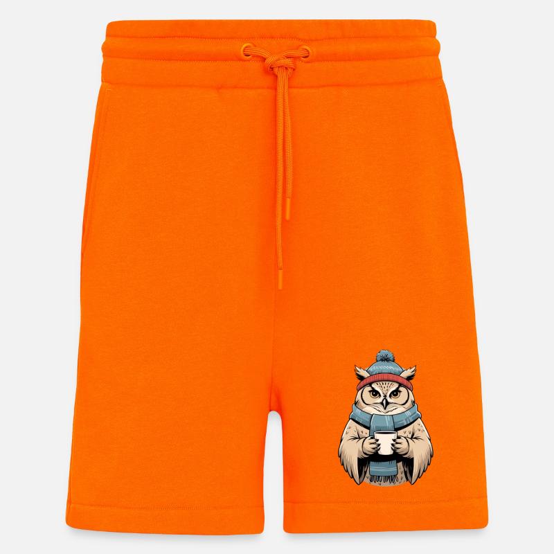 Hibou d’hiver avec écharpe et bonnet - Short bio décontracté fabriqué en UE - SUNSET ORANGE