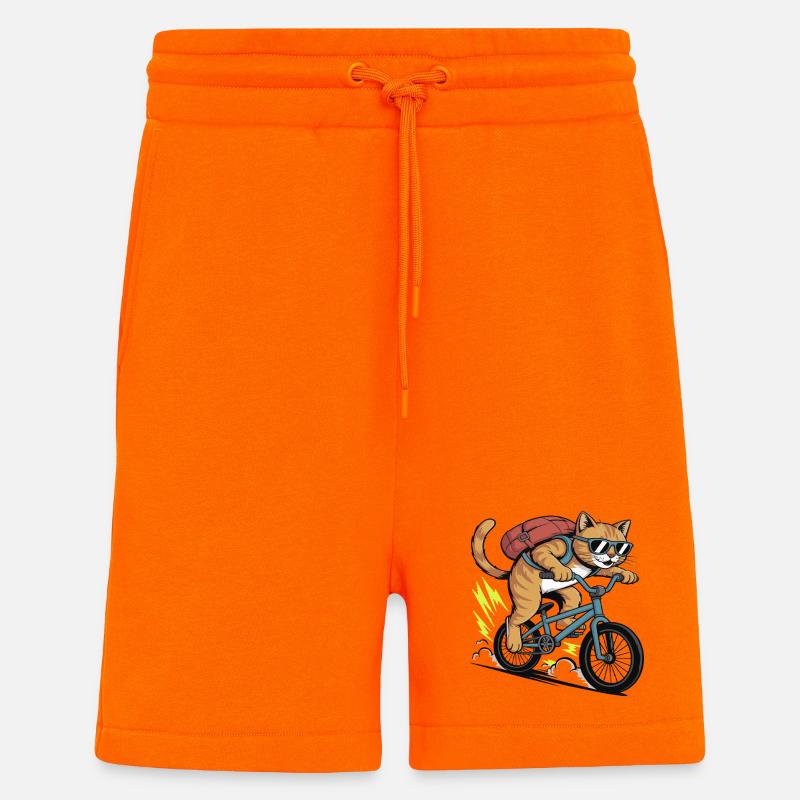 Aventure à moto cool des chats - Short bio décontracté fabriqué en UE - SUNSET ORANGE