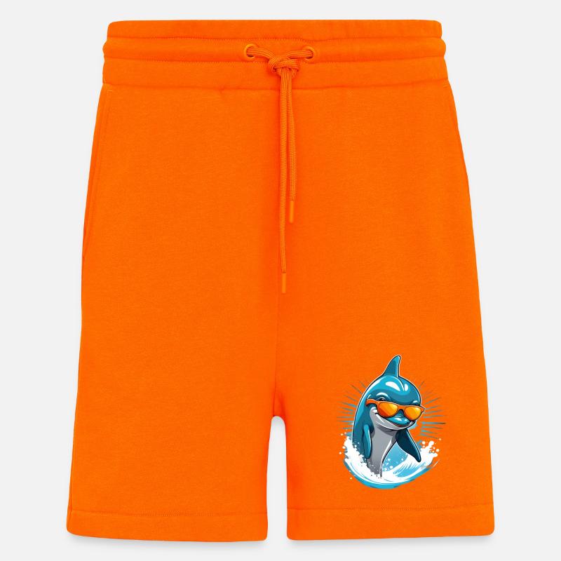 Dolphin with sunglasses and surf splash - Shorts - made by SPREAD - SUNSET ORANGE