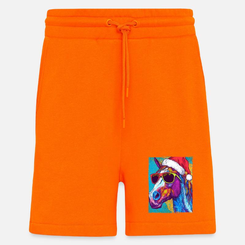 Portrait de Noël de cheval - Short bio décontracté fabriqué en UE - SUNSET ORANGE