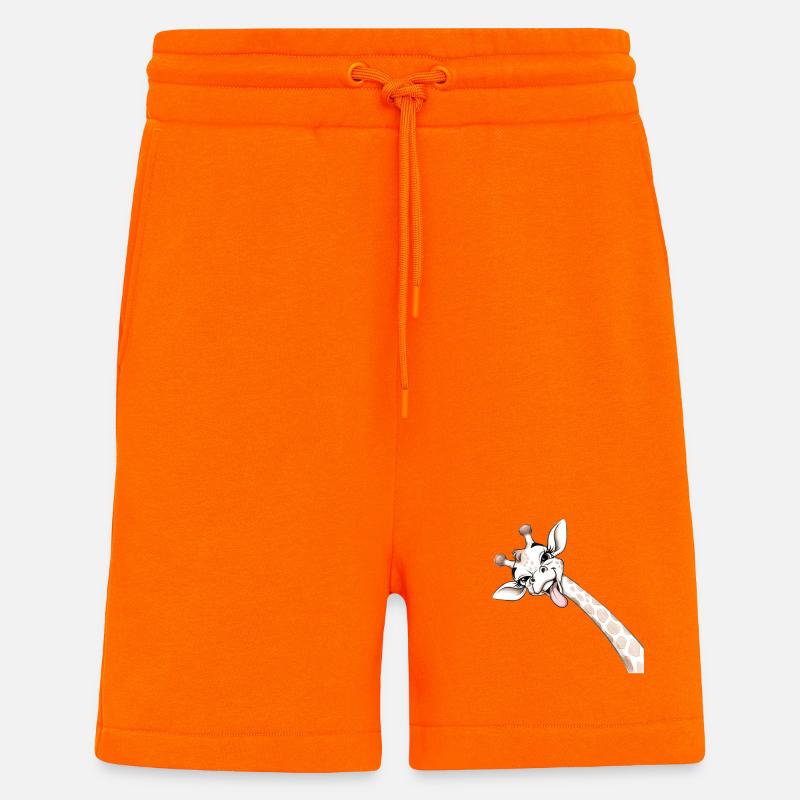 Girafe Joyeuse Langue Déployée - Short bio décontracté fabriqué en UE - SUNSET ORANGE