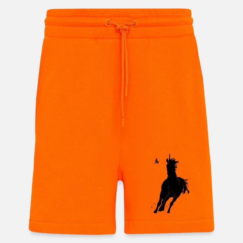 Dynamische Laufpferd  mit asiatischer Zeichenkunst - Shorts - made by SPREAD - SUNSET ORANGE
