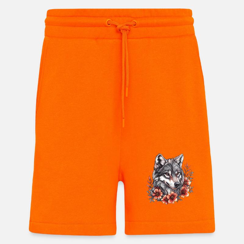 Wolfskopf mit Blumenring - Shorts - made by SPREAD - SUNSET ORANGE
