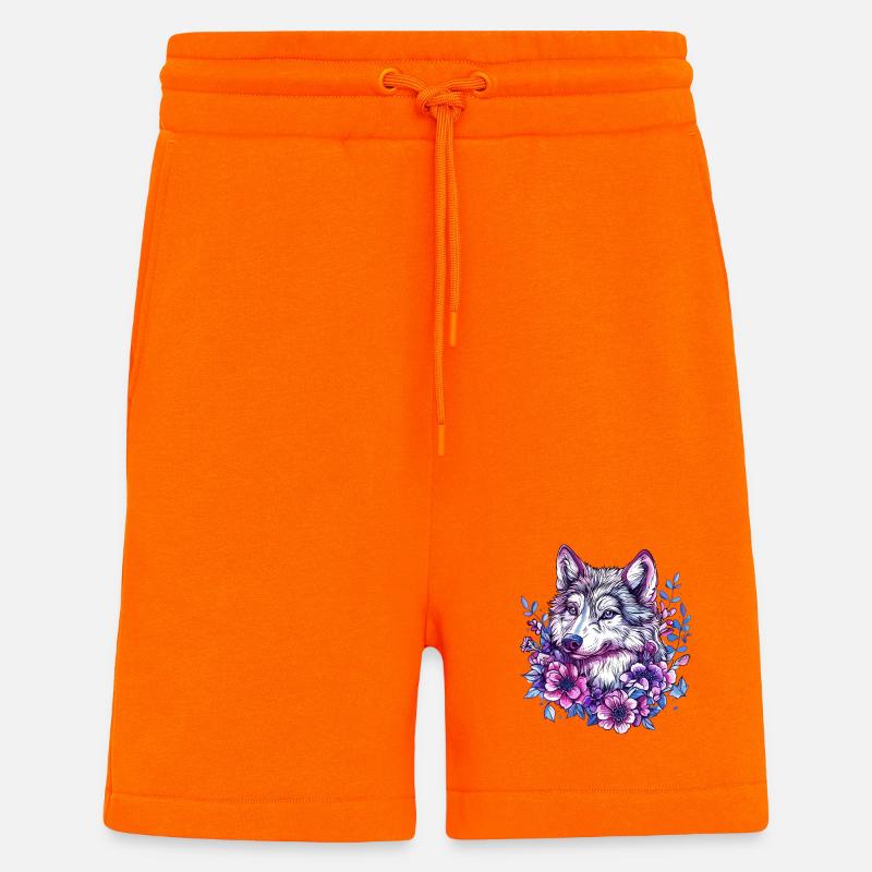 Blütenwolf: Farbexplosion im Blütenkranz - Shorts - made by SPREAD - SUNSET ORANGE