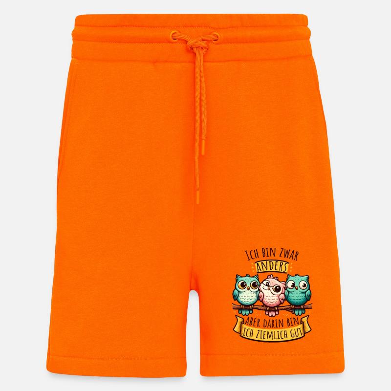 Anderssein – Eulen mit Spruch & Persönlichkeit - Shorts - made by SPREAD - SUNSET ORANGE