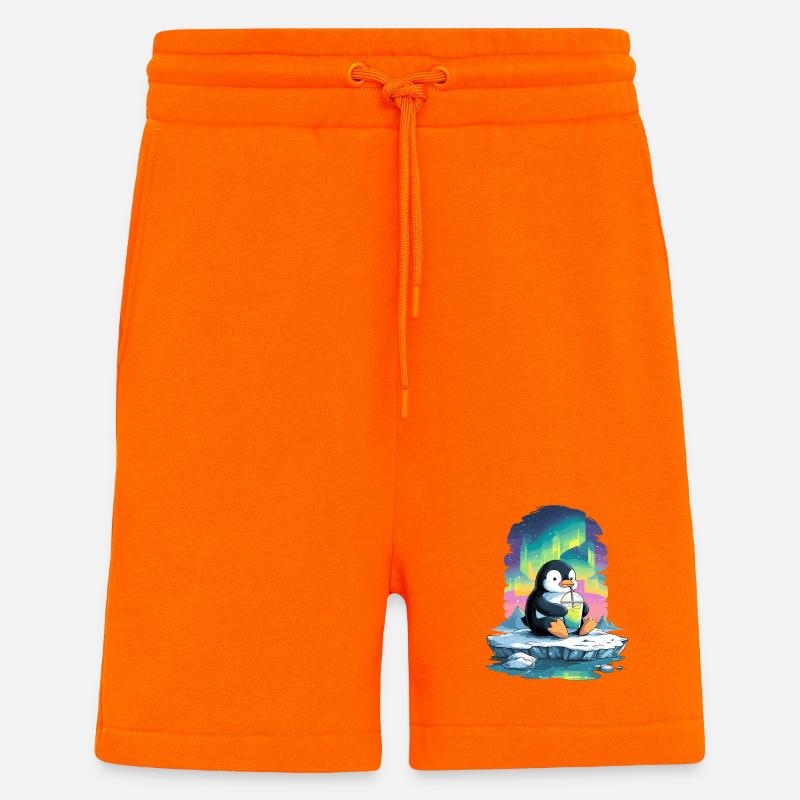Pinguin am Eis mit Neon-Aurora - Shorts - made by SPREAD - SUNSET ORANGE