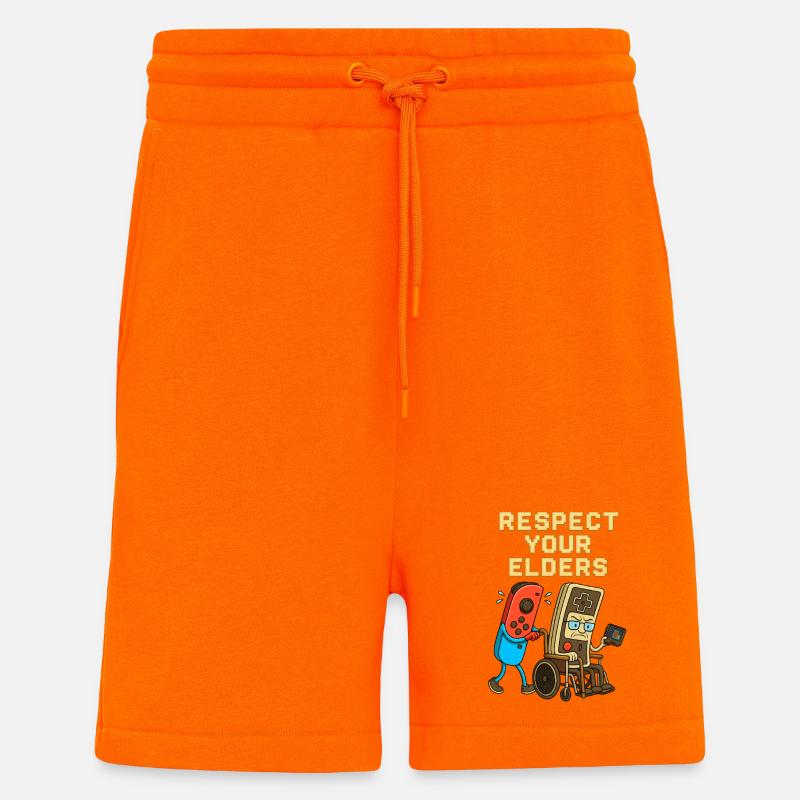 Respect Your Elders Gaming Control Rétro - Short bio décontracté fabriqué en UE - SUNSET ORANGE