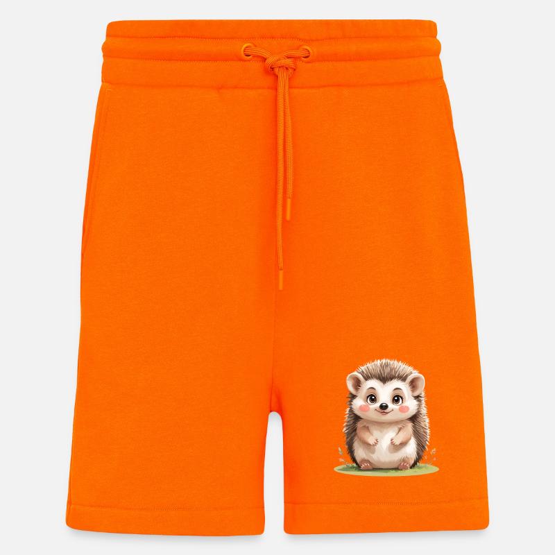 Motif de hérisson câlin - Short bio décontracté fabriqué en UE - SUNSET ORANGE