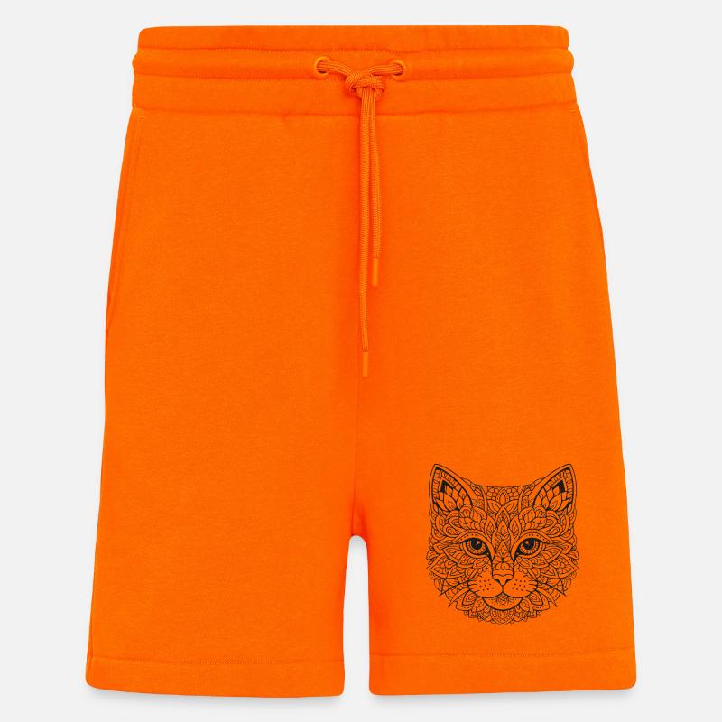 Visage de chat de Mandala - Short bio décontracté fabriqué en UE - SUNSET ORANGE