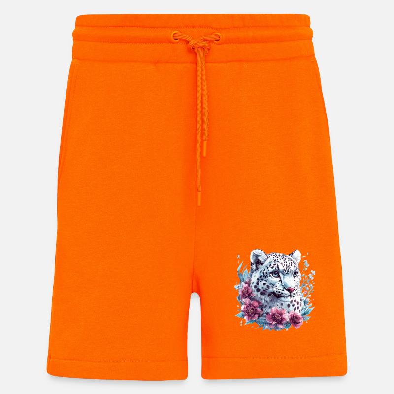 Leopardengesicht mit Blumenkranz - Shorts - made by SPREAD - SUNSET ORANGE