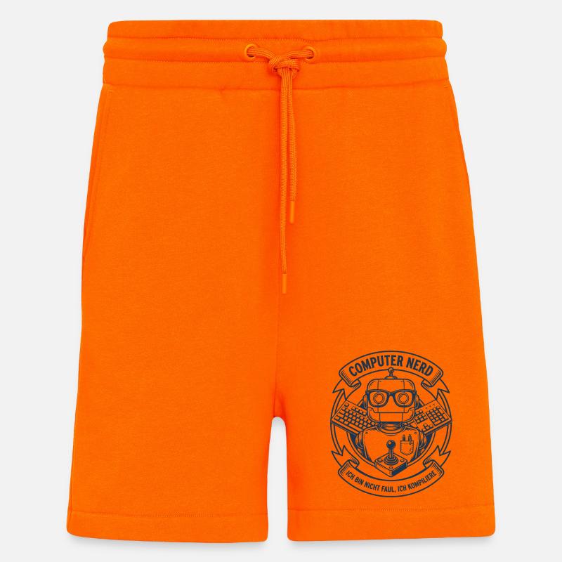 Logo du robot nerd informatique - Short bio décontracté fabriqué en UE - SUNSET ORANGE