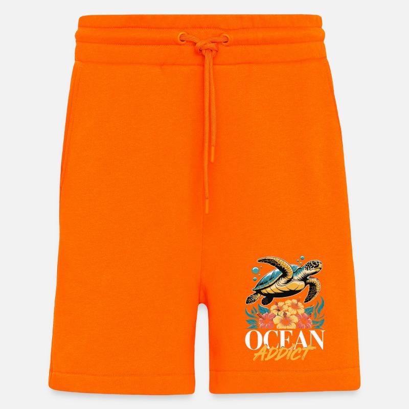 Sea Turtle Ocean Addict Design - Short bio décontracté fabriqué en UE - SUNSET ORANGE
