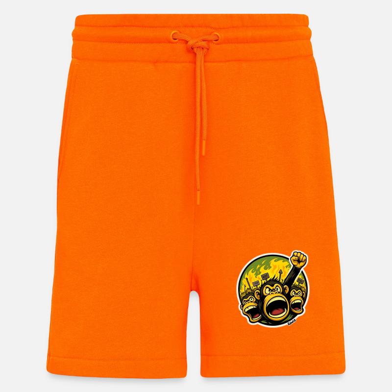 Angry Primates Monkeys Protest Cartoon - Shorts - made by SPREAD - SUNSET ORANGE