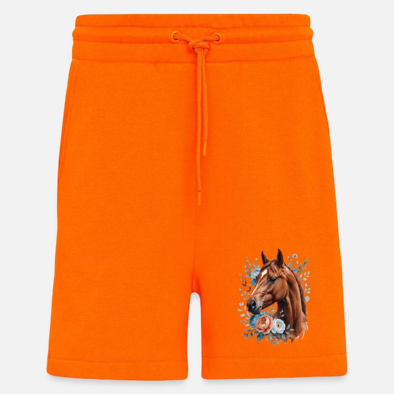 Cheval avec une couronne de fleurs - Short bio décontracté fabriqué en UE - SUNSET ORANGE