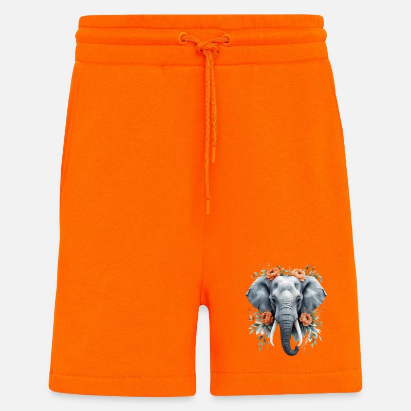 Éléphant avec une couronne de fleurs - Short bio décontracté fabriqué en UE - SUNSET ORANGE