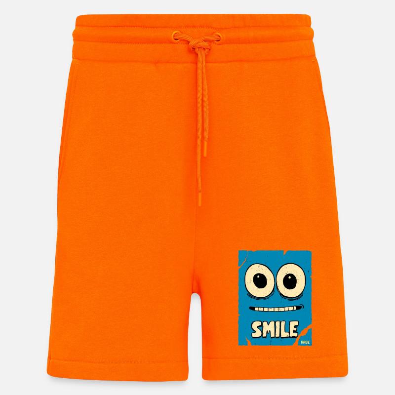Visage de dessin animé bleu riant - Short bio décontracté fabriqué en UE - SUNSET ORANGE