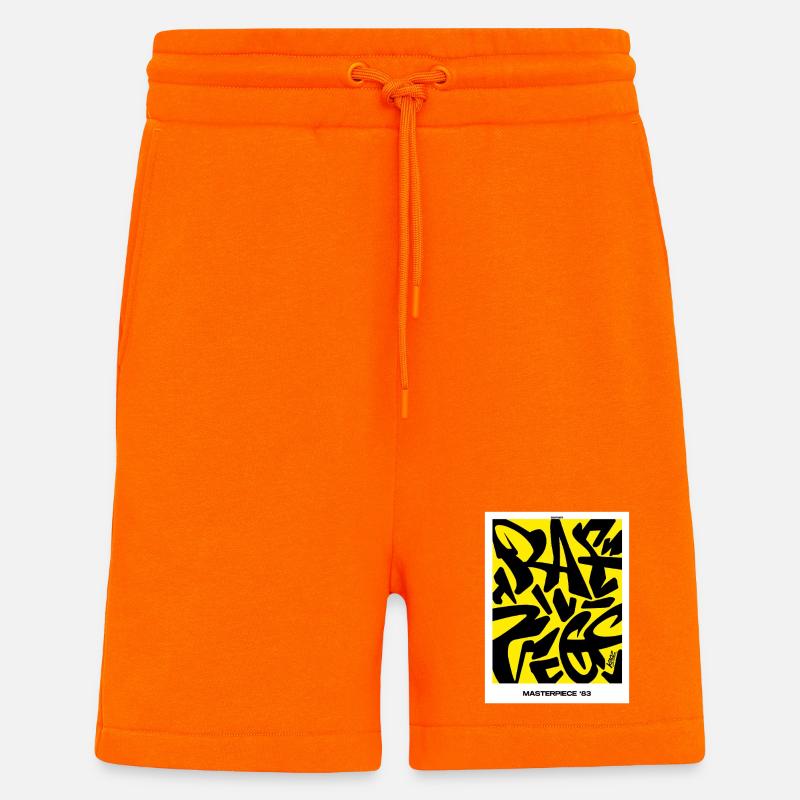 Chef-d’œuvre 83 : graffiti jaune-noir - Short bio décontracté fabriqué en UE - SUNSET ORANGE