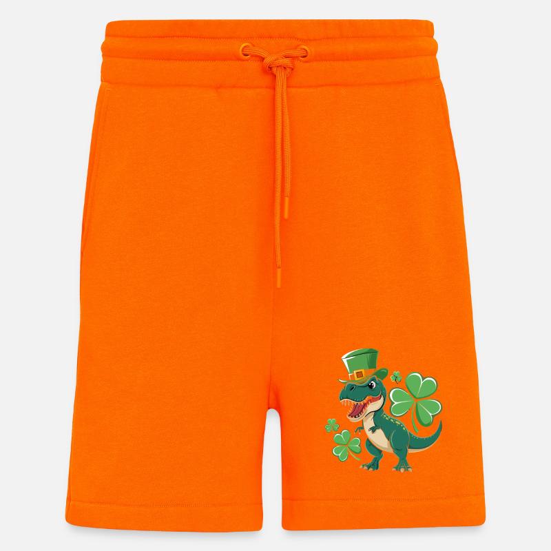 Dino vert avec chapeau de trèfle - Short bio décontracté fabriqué en UE - SUNSET ORANGE