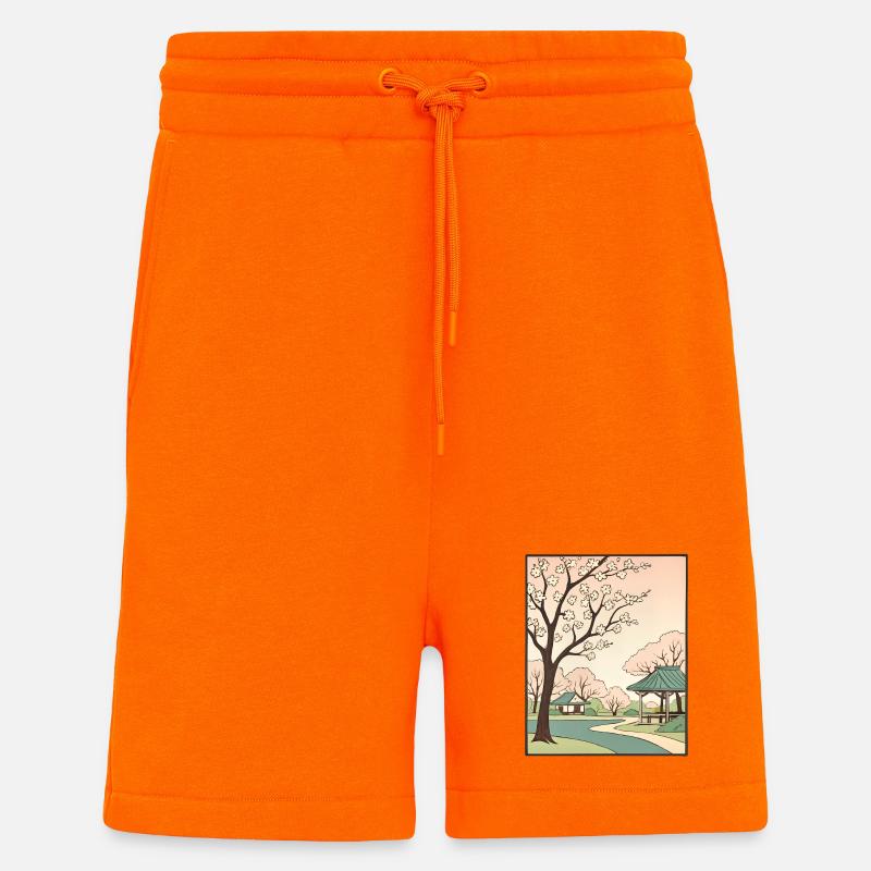 Fleurs traditionnelles de cerisier japonais - Short bio décontracté fabriqué en UE - SUNSET ORANGE