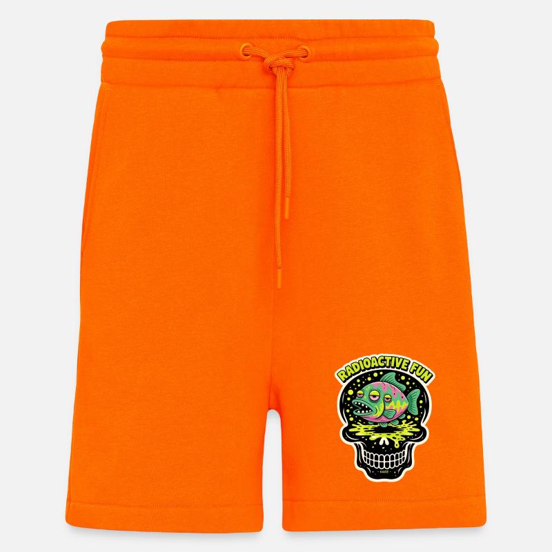 Radioactive Fish Skull Neon Print - Shorts - made by SPREAD - SUNSET ORANGE
