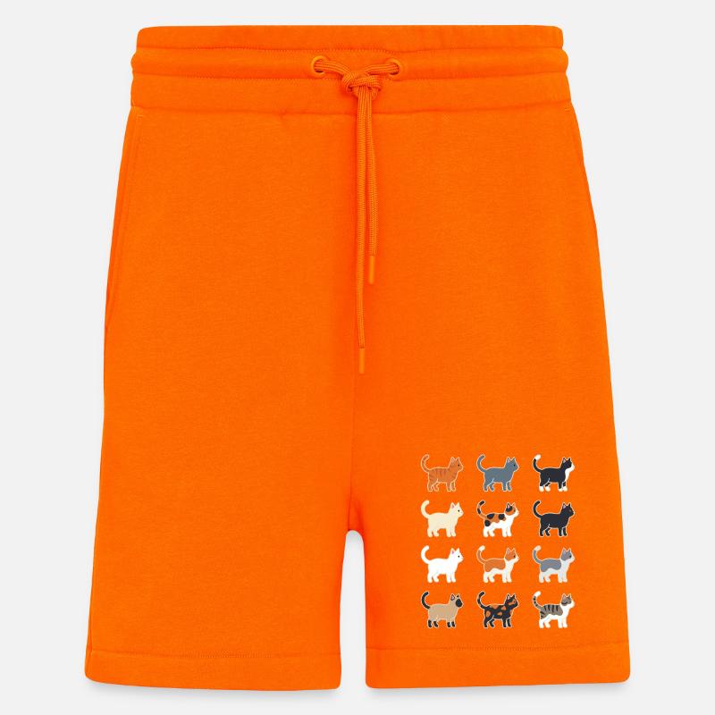 Cats Illustrationsgitter - Organic relaxed shorts made in EU - SUNSET ORANGE