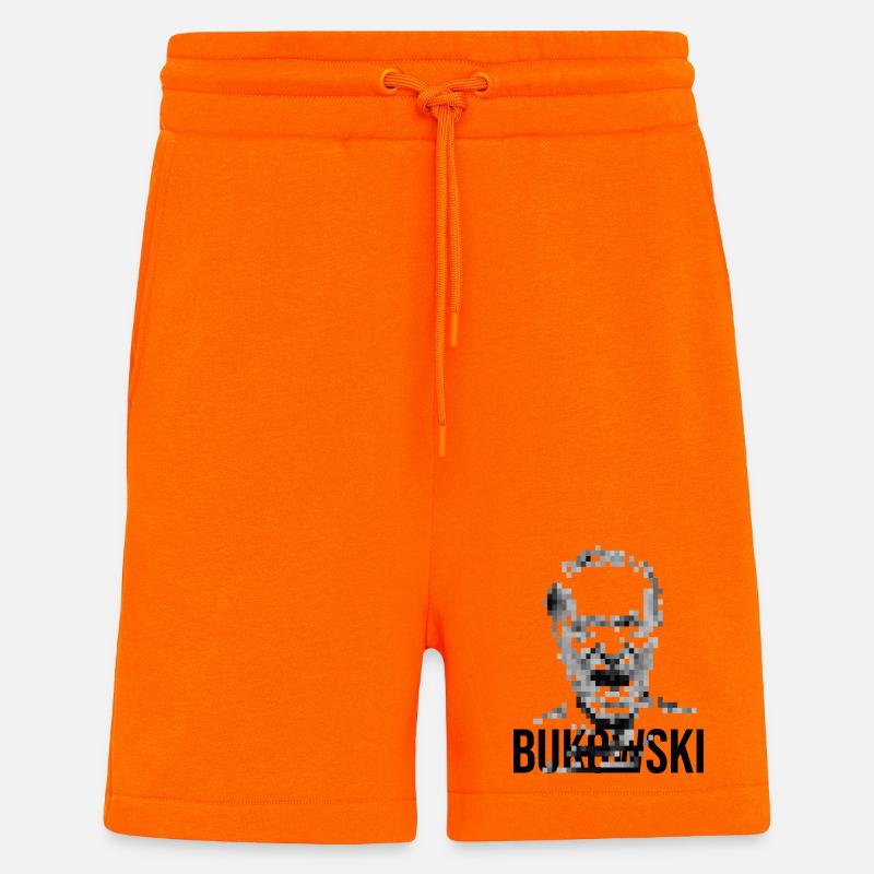 charles bukowski pixelated portrait design. - Shorts - made by SPREAD - SUNSET ORANGE