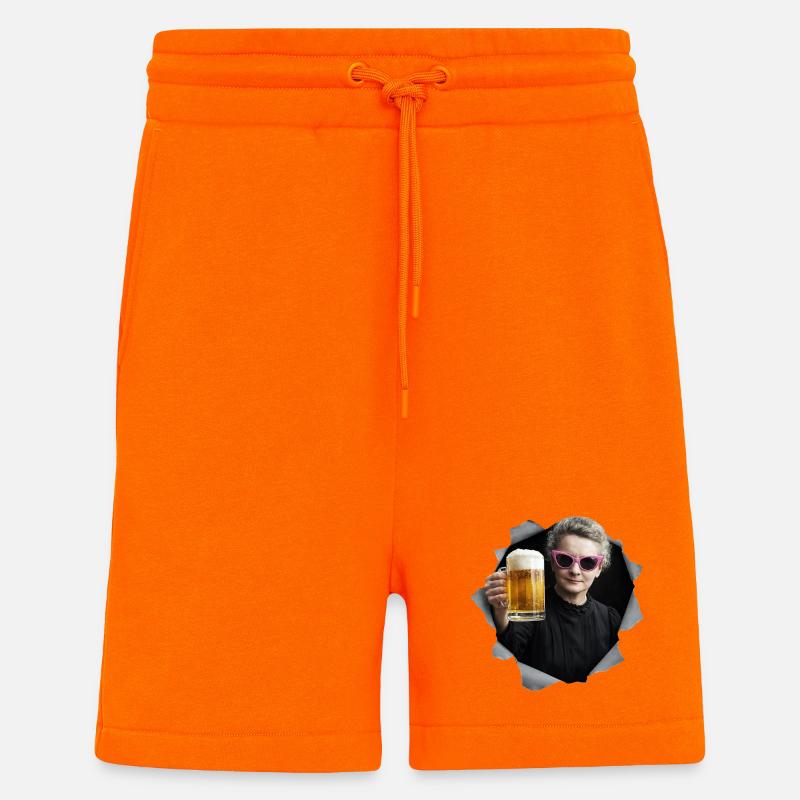Marie Curie tient une bière - Short bio décontracté fabriqué en UE - SUNSET ORANGE