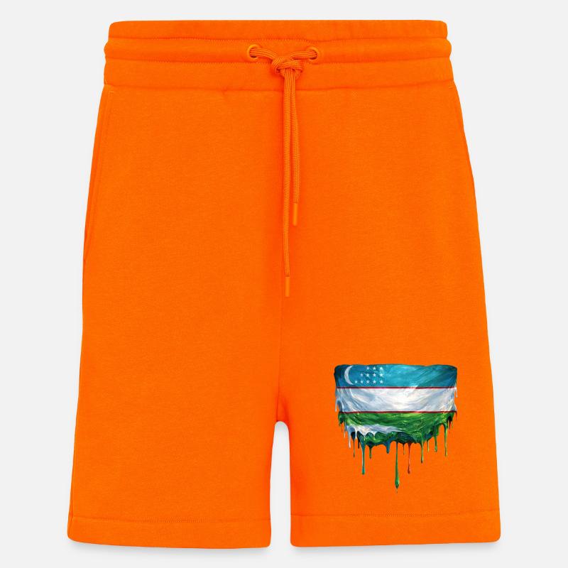 Art du drapeau tombé en Ouzbékistan - Short bio décontracté fabriqué en UE - SUNSET ORANGE
