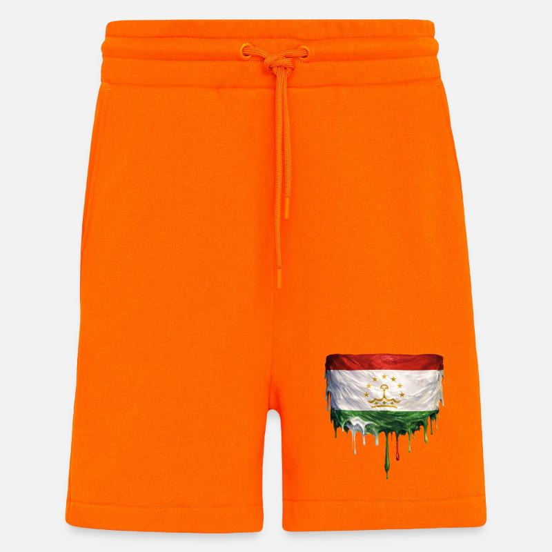 Gouttes de graffitis du drapeau tadjik - Short bio décontracté fabriqué en UE - SUNSET ORANGE