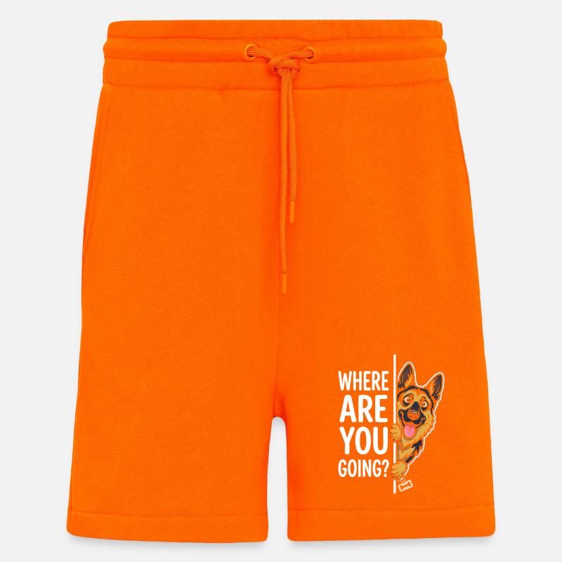 Où vas-tu ? Le chien surveille - Short bio décontracté fabriqué en UE - SUNSET ORANGE