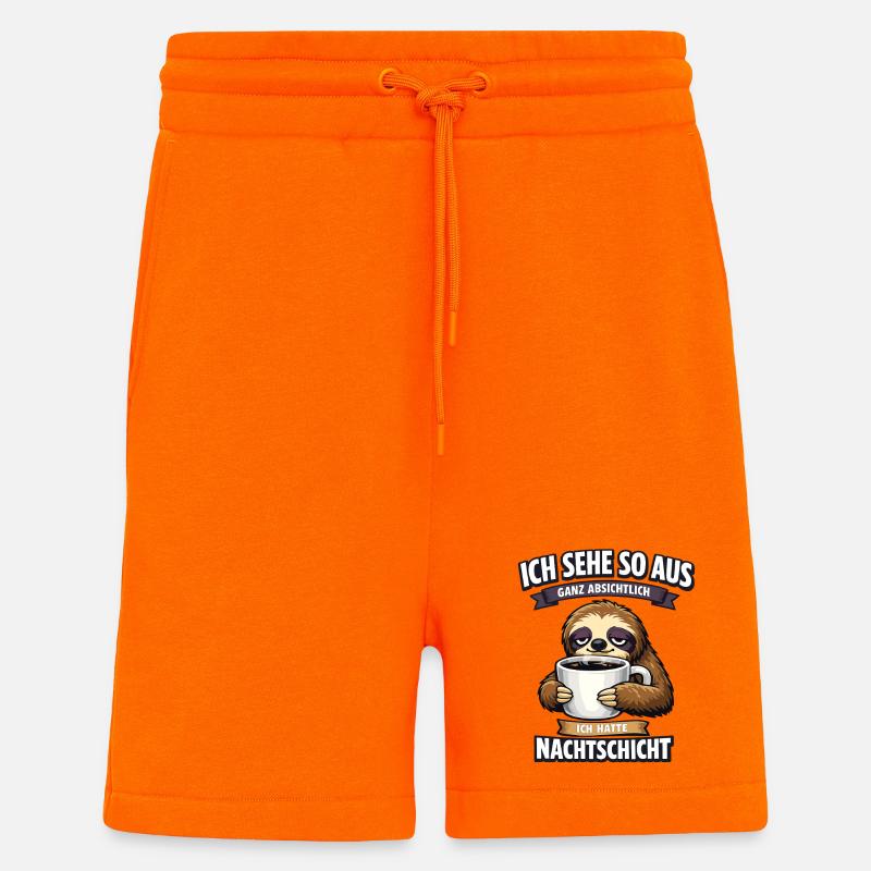 Nachtschicht Faultier Spruch mit Kaffeetasse - Shorts - made by SPREAD - SUNSET ORANGE