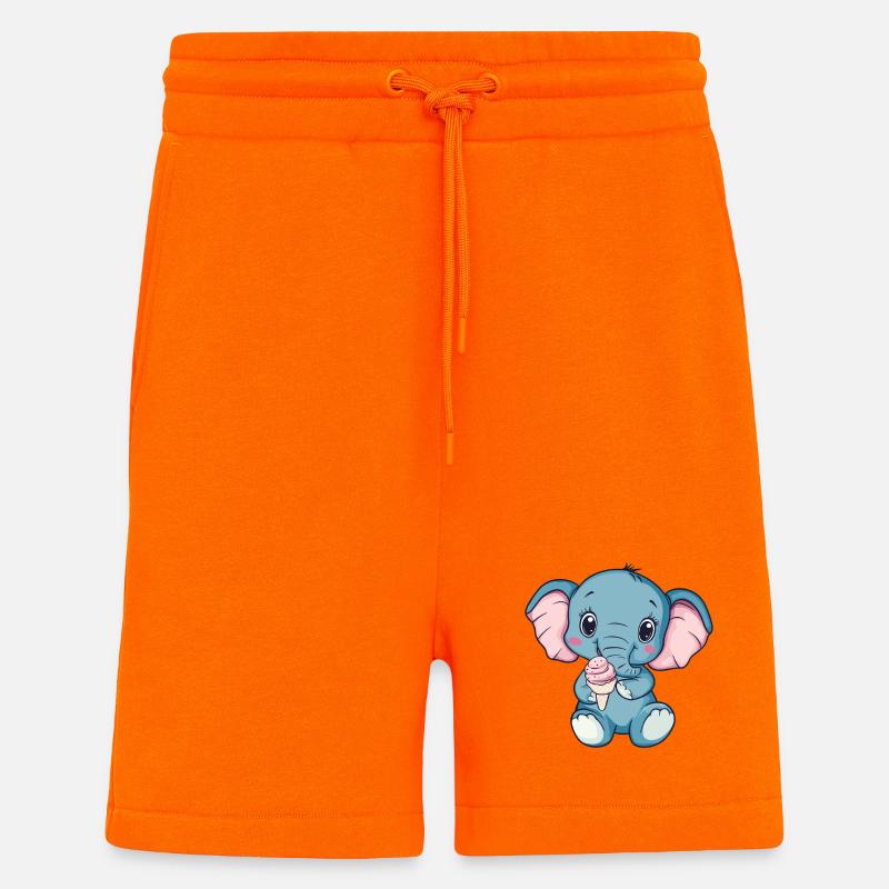 Illustration de crème glacée éléphant câline - Short bio décontracté fabriqué en UE - SUNSET ORANGE