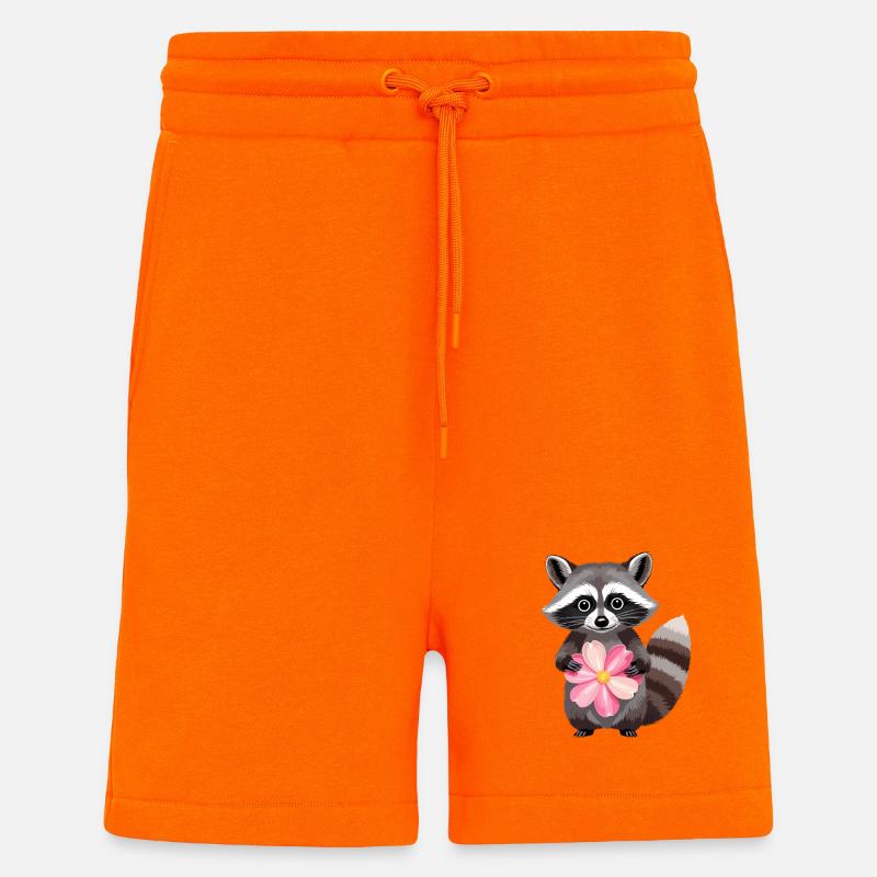 Raton laveur câlin avec une fleur - Short bio décontracté fabriqué en UE - SUNSET ORANGE