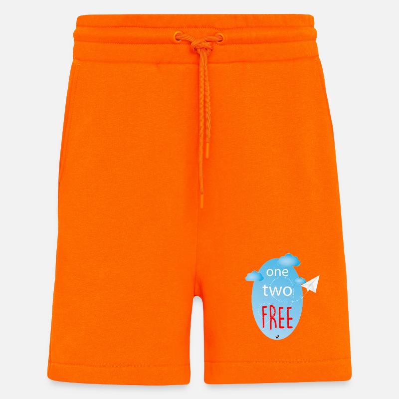 Oval, Wolken und wegfliegendes Papierflugzeug - Shorts - made by SPREAD - SUNSET ORANGE