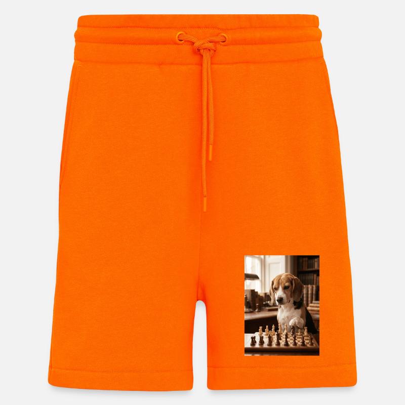 Beagle dog playing chess - Shorts - made by SPREAD - SUNSET ORANGE