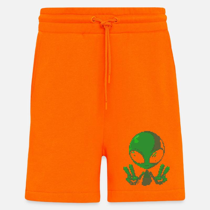 Pixel grünes Alien-Friedenszeichen - Shorts - made by SPREAD - SUNSET ORANGE