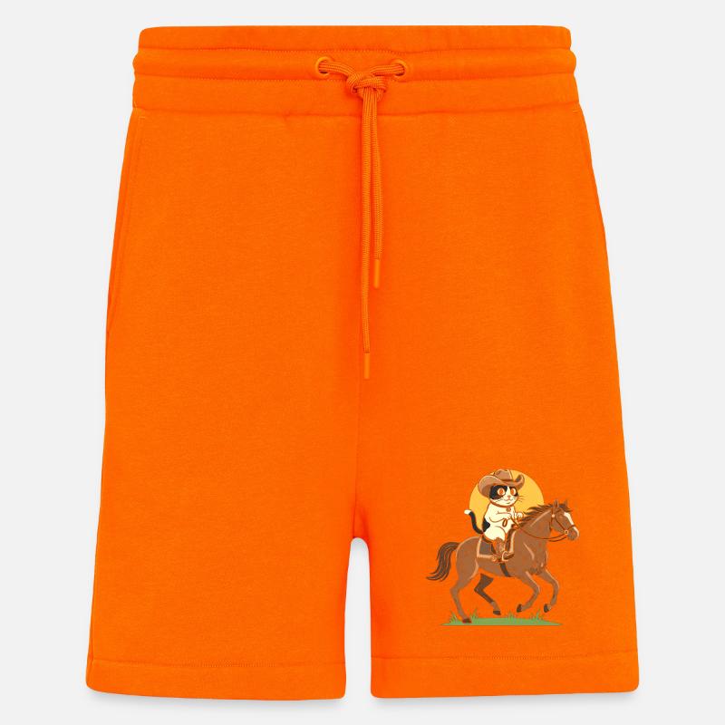 Chat cowboy à cheval - Short bio décontracté fabriqué en UE - SUNSET ORANGE