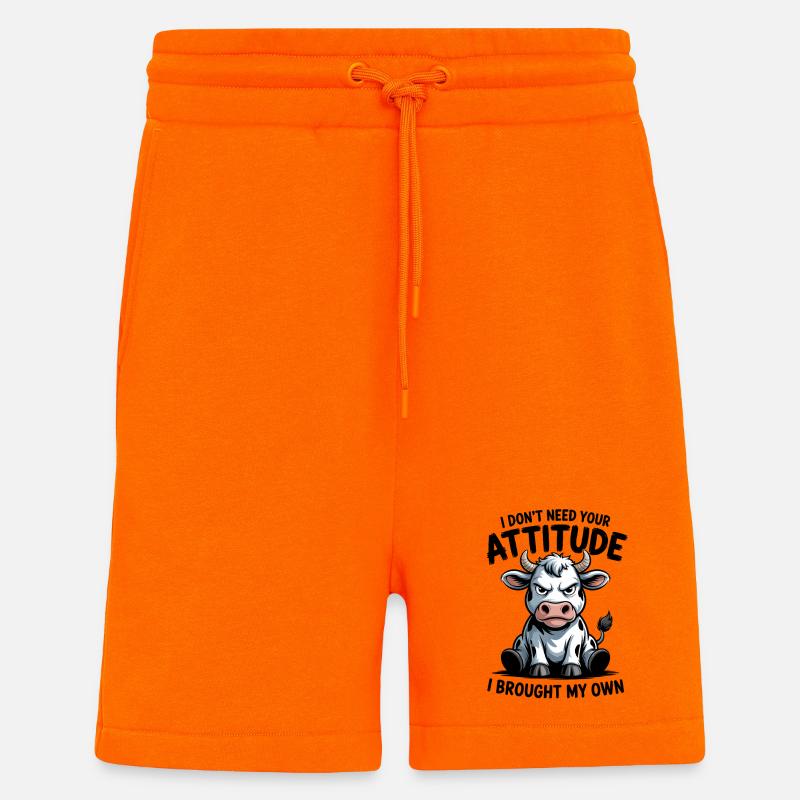 Attitude de vache : expression - Short bio décontracté fabriqué en UE - SUNSET ORANGE