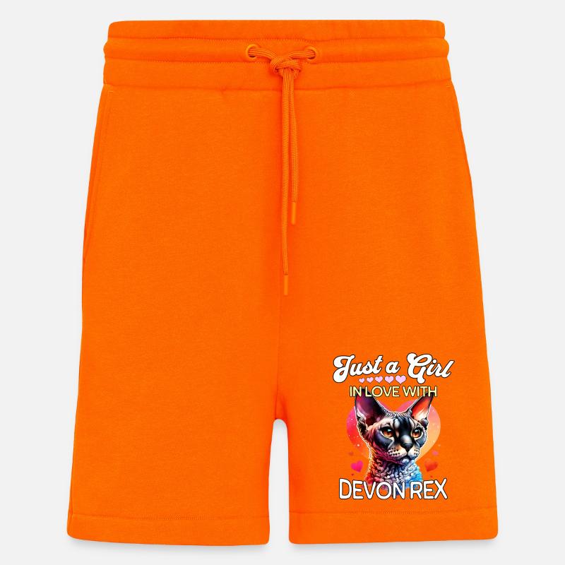 Devon Rex Girl - Short bio décontracté fabriqué en UE - SUNSET ORANGE