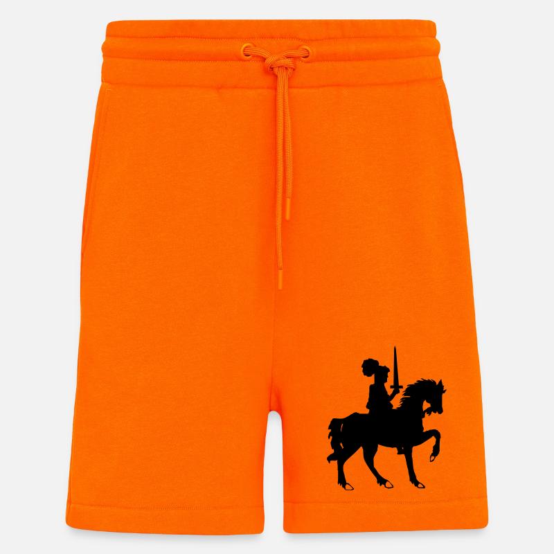 Chevalier avec épée et cheval - Short bio décontracté fabriqué en UE - SUNSET ORANGE