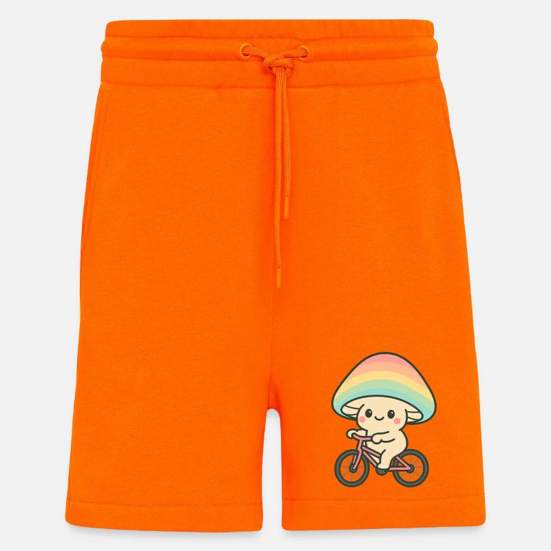 Verspielter Pilz-Radfahrer mit Regenbogen - Shorts - made by SPREAD - SUNSET ORANGE