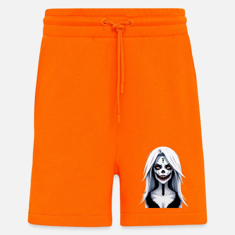 Visage de squelette Banshee Halloween - Short bio décontracté fabriqué en UE - SUNSET ORANGE