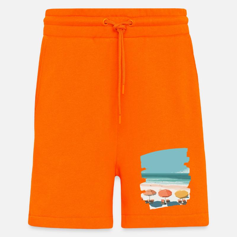 Plage colorée avec parasols - Short bio décontracté fabriqué en UE - SUNSET ORANGE