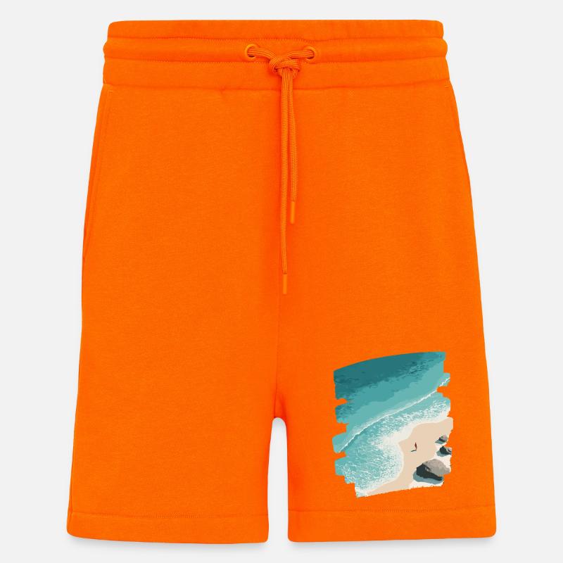 Palmiers de mer de plage - Short bio décontracté fabriqué en UE - SUNSET ORANGE