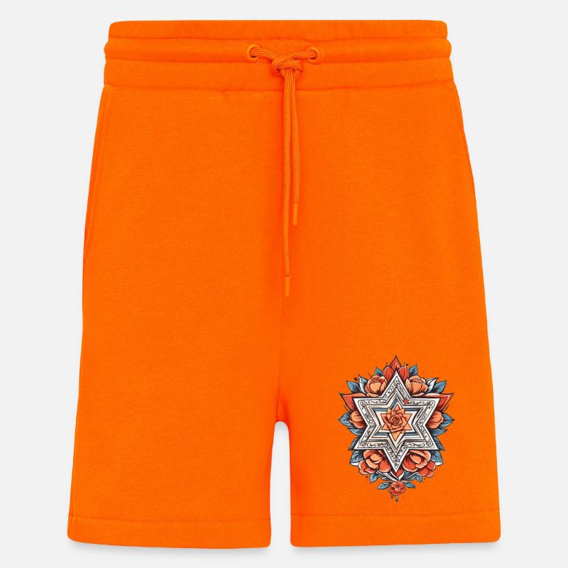 Étoile juive avec des fleurs - Short bio décontracté fabriqué en UE - SUNSET ORANGE
