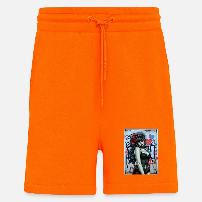 Illustration Gothic avec Graffiti Urbain - Short bio décontracté fabriqué en UE - SUNSET ORANGE
