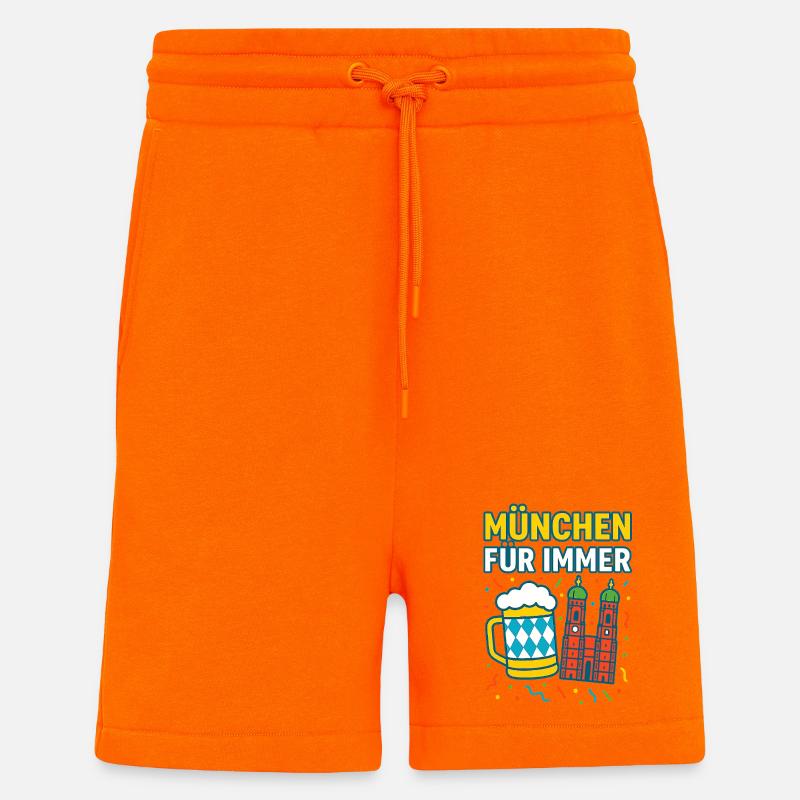 Munich Forever Beer et Skyline - Short bio décontracté fabriqué en UE - SUNSET ORANGE