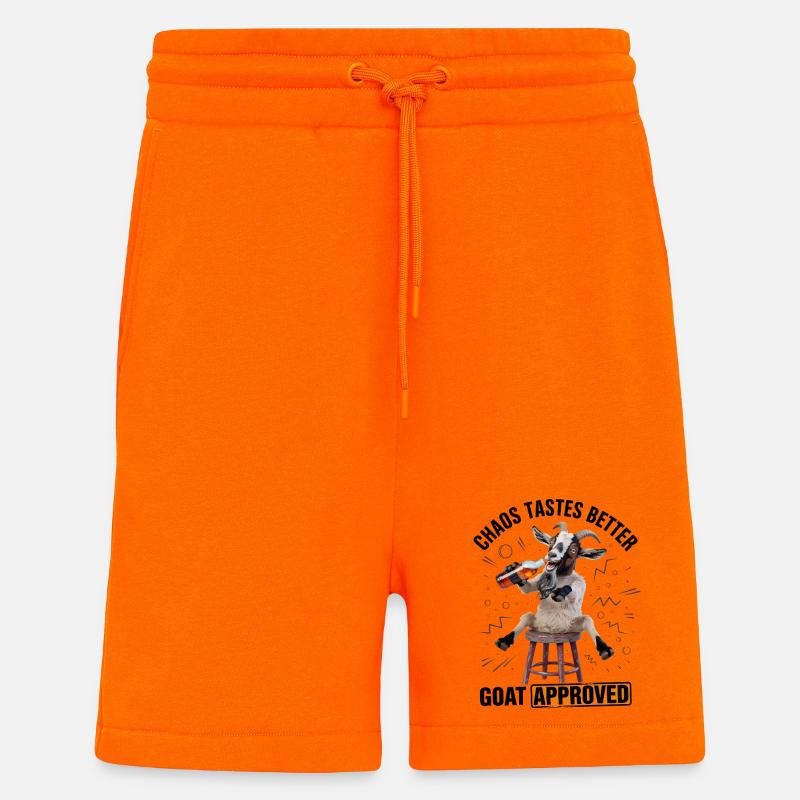 Ziege auf Hocker trinkt Bier - Shorts - made by SPREAD - SUNSET ORANGE